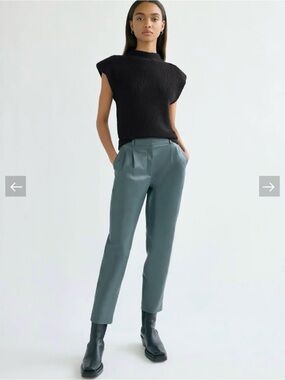 Aritzia Cropped High-Rise Pleated Pants in Slate Teal